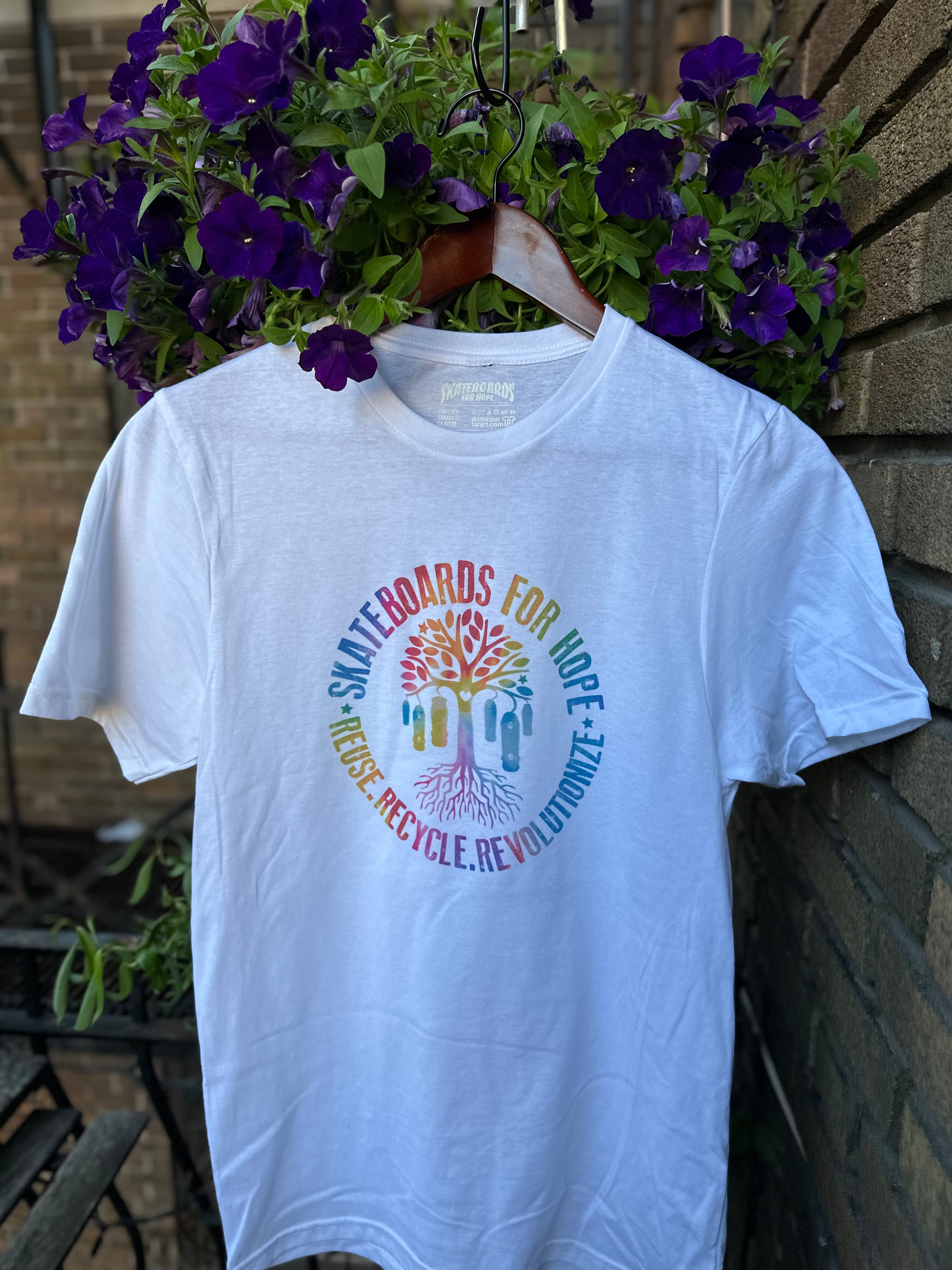 Rainbow T-shirt with SFH logo.